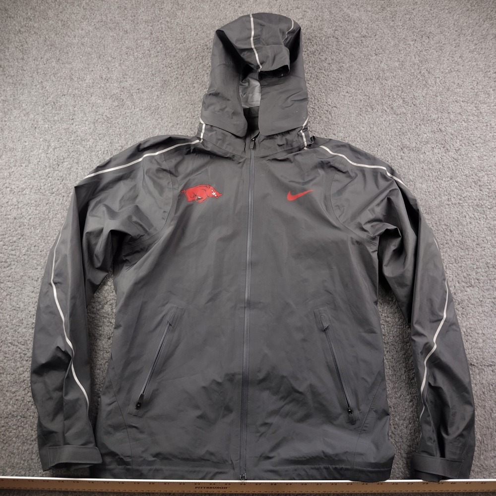 Nike Arkansas Razorbacks Jacket Mens Small Grey Football Rain Hooded EUC